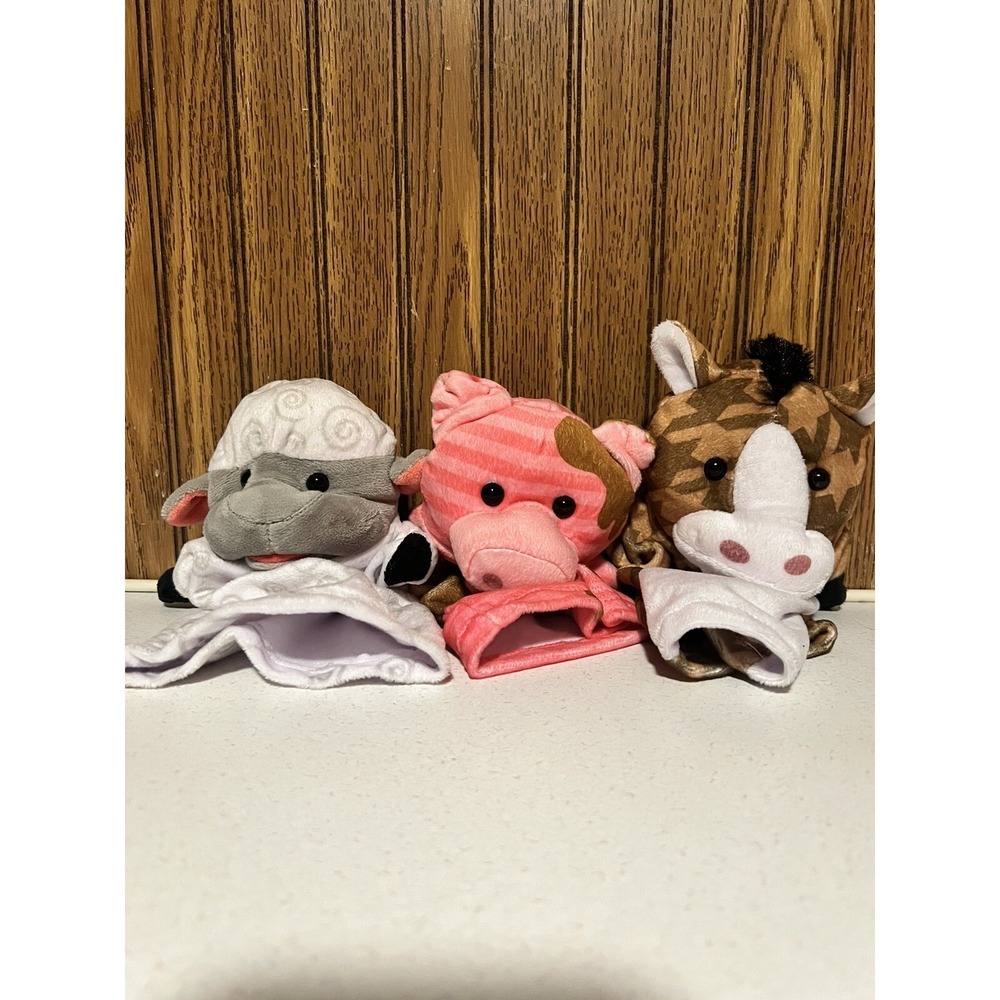 Lot‎ of 3 Melissa & Doug 10" Plush Hand Puppets Cow, Pig and Horse